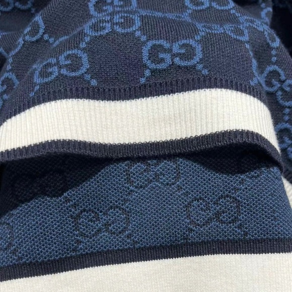 New Gucci 2025 GG Logo Monogram Fine Cotton Jacquard Top in Navy L - Picture 7 of 9